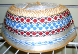 Prayer Cap: White with Multicolor Designs