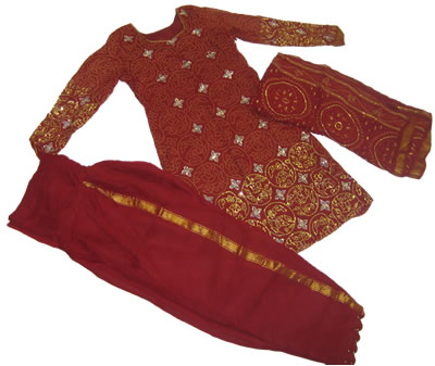 3 Piece  Shalwar Kameez (Red & Gold)
